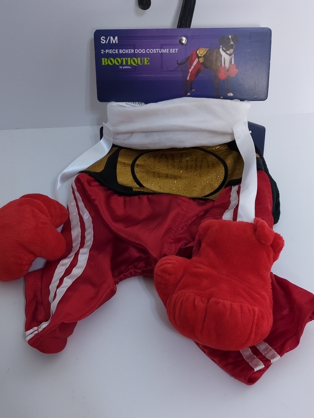 NWT Bootique 2-Piece Boxer Dog Costume Set S/M Boxing Trunks & Gloves Pet Outfit